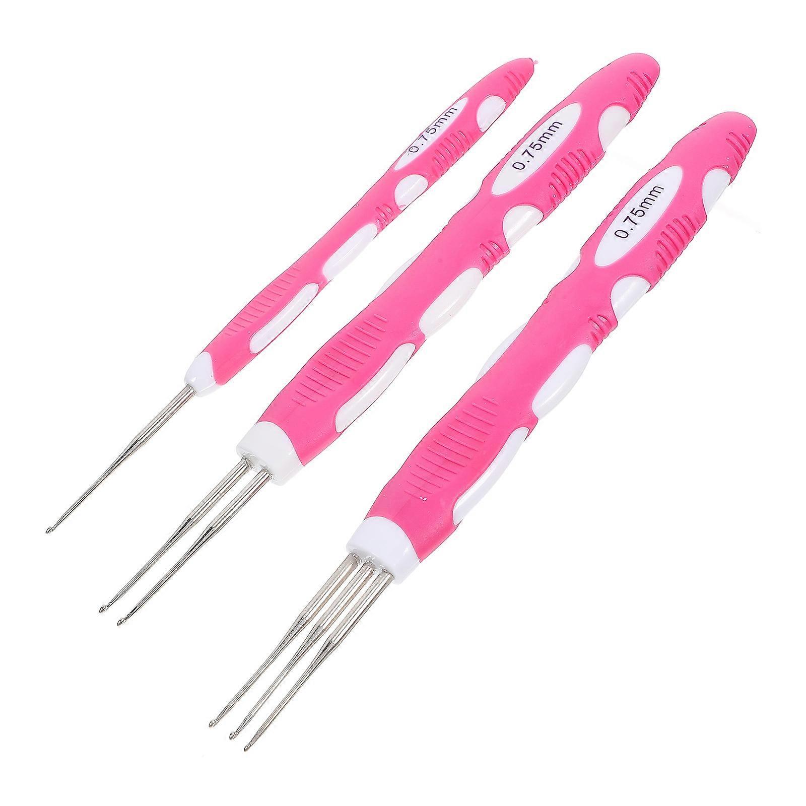 Versatile Pink Crochet Hook Set for Hair 3Pcs with Head Needles