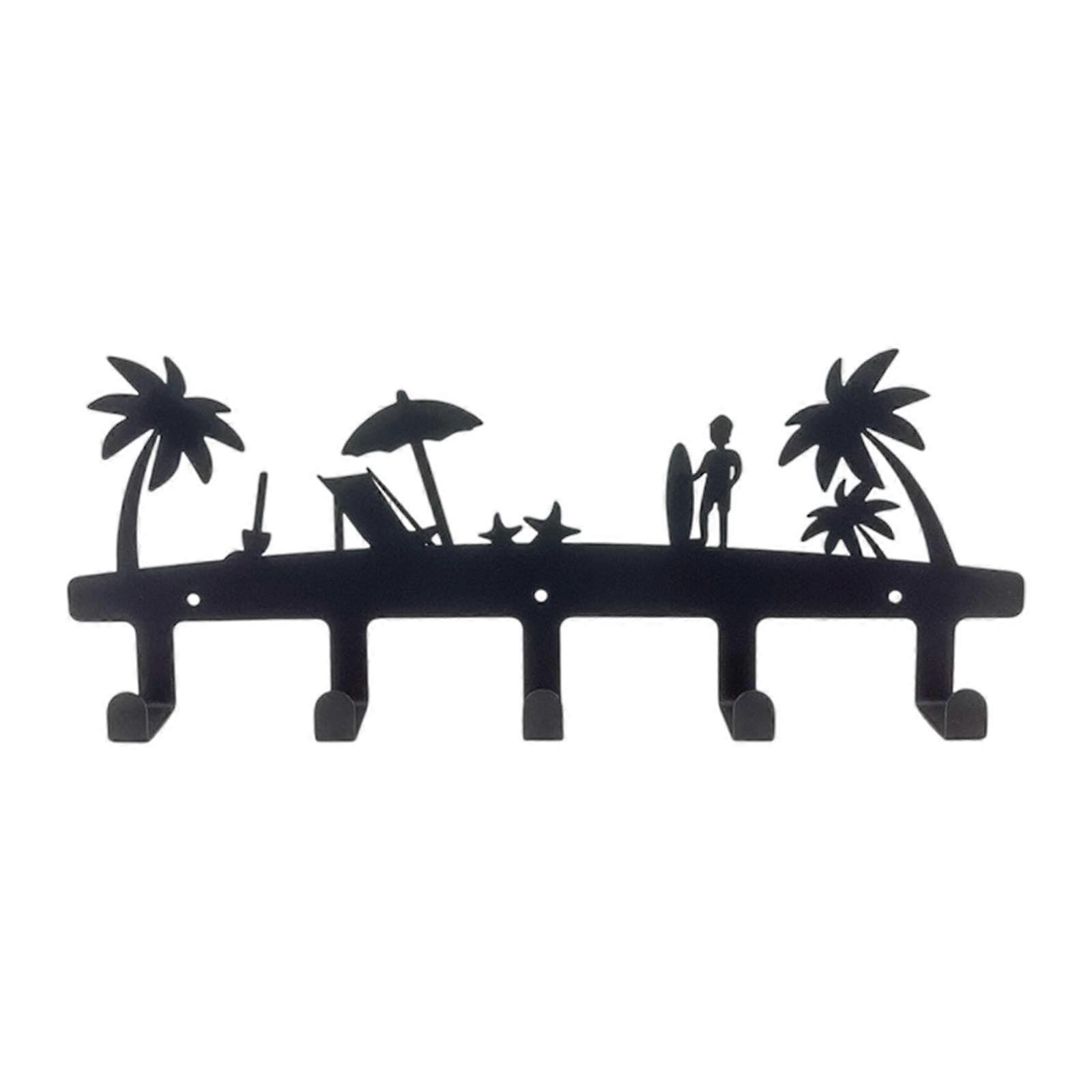Wall Mounted Key Holder with 5 Hooks, Iron Palm Tree Design for Keys, Coats and Home Organization
