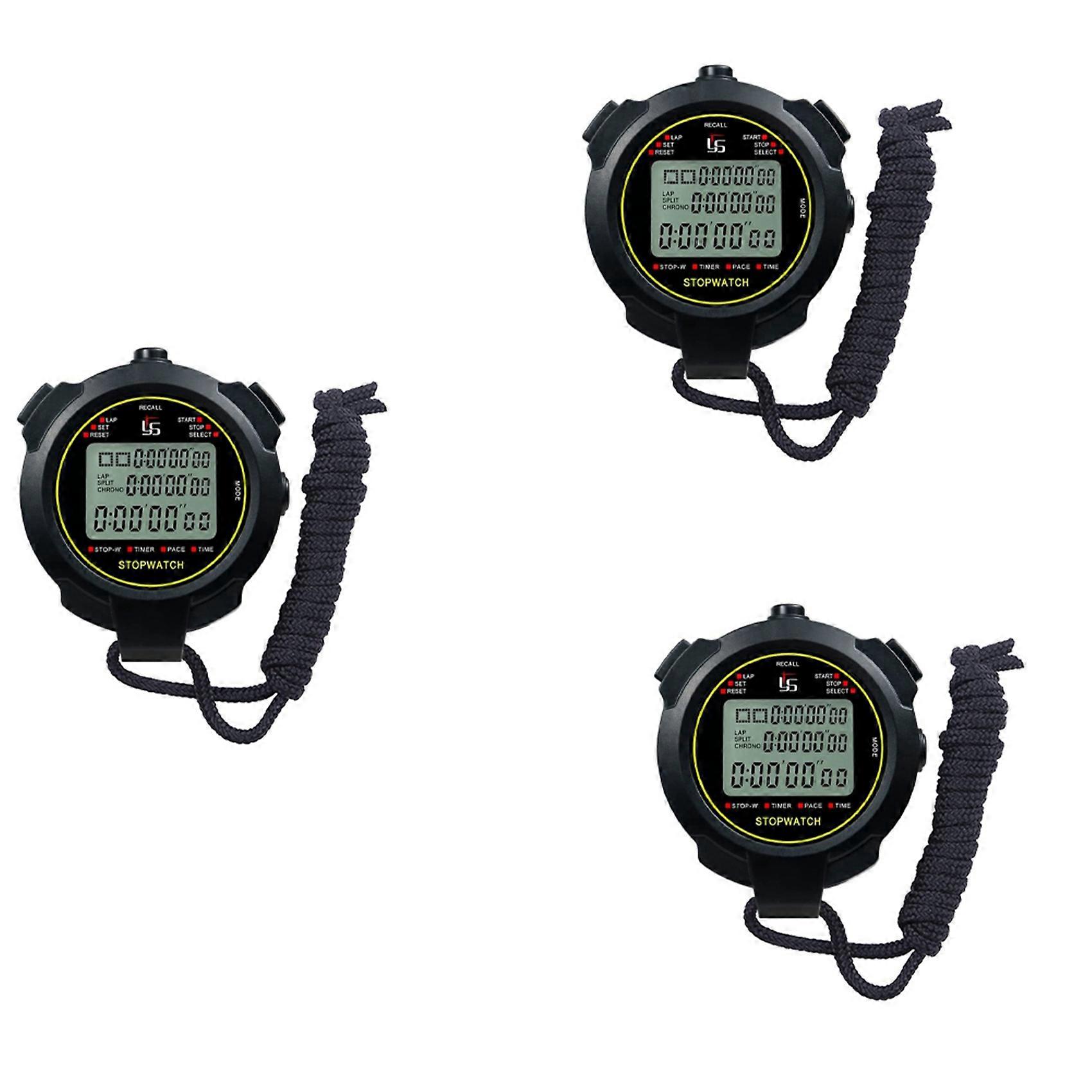 3X Digital Sports Stopwatch, 10Lap /Split Memory Stopwatch Count Down Timer, Large Display Waterproof 12/24 Hour Clock