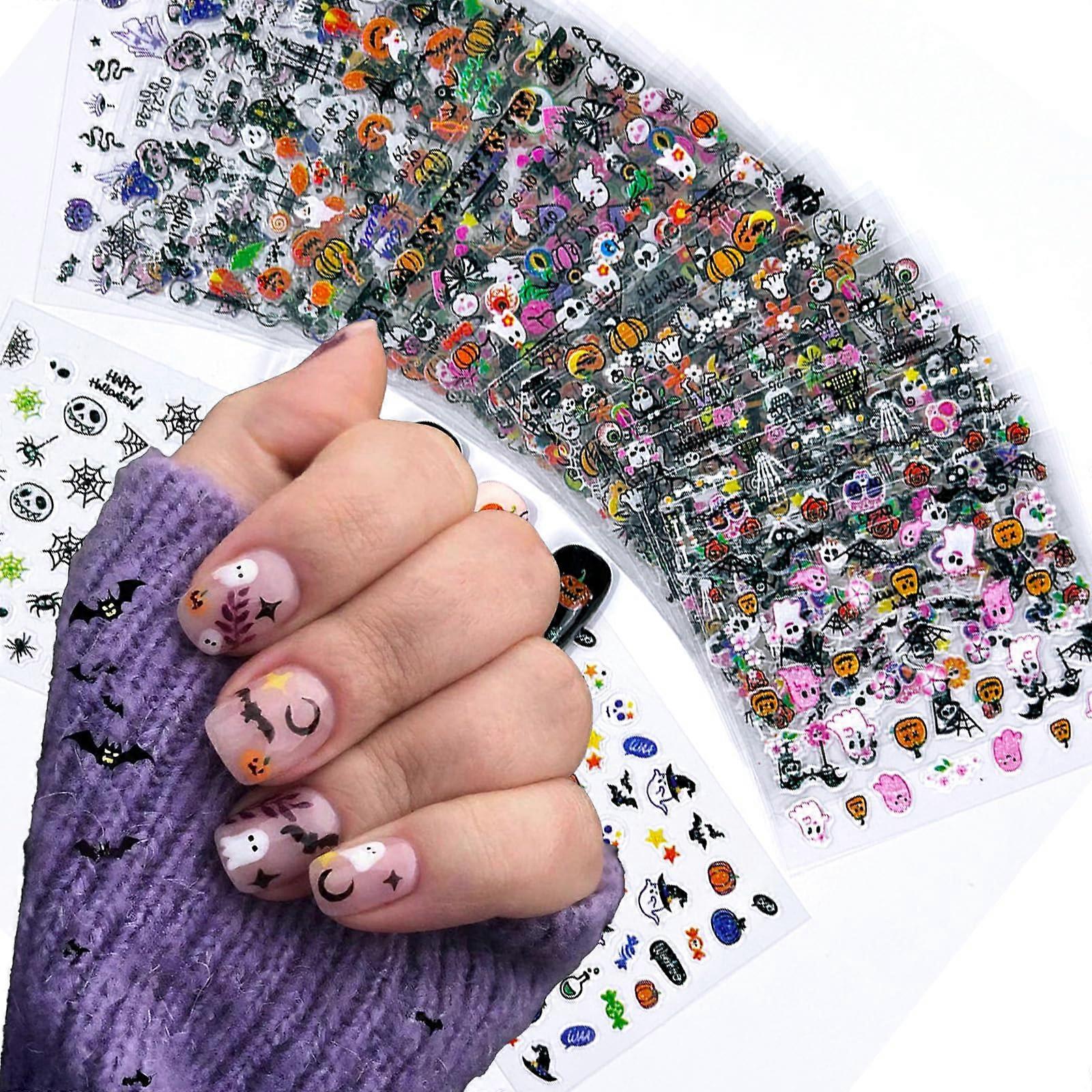 30 Sheets Halloween Nail Stickers Decals Ghost Spider Web Bat Designs Easy Peel Durable Finish