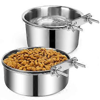 2026 Lot de 2 gamelles d'eau/de nourriture suspendues en acier inoxydable pour cage ou chenil pour grands chiens, 1,2 L et 1,8 L