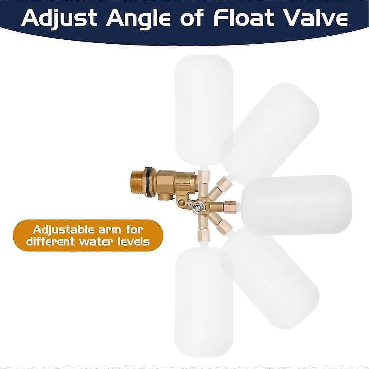 2 Pack Water Float Valve 1/2 Inch, Brass Float Ball Float with Adjustable Arm, Automatic Fill and Co