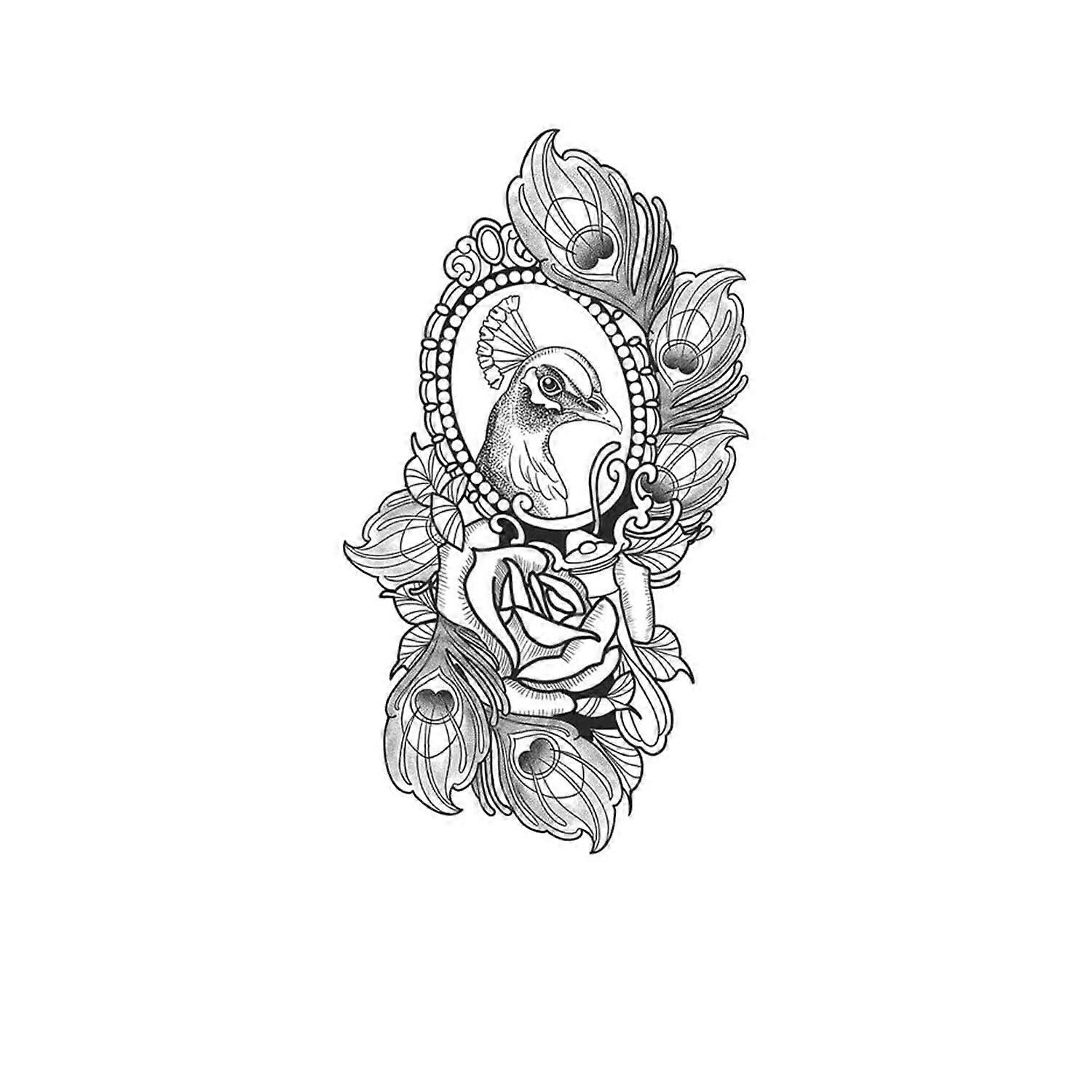 Temporary Tattoos Peacock Flower Design Waterproof Long Lasting Realistic PlantBased Safe