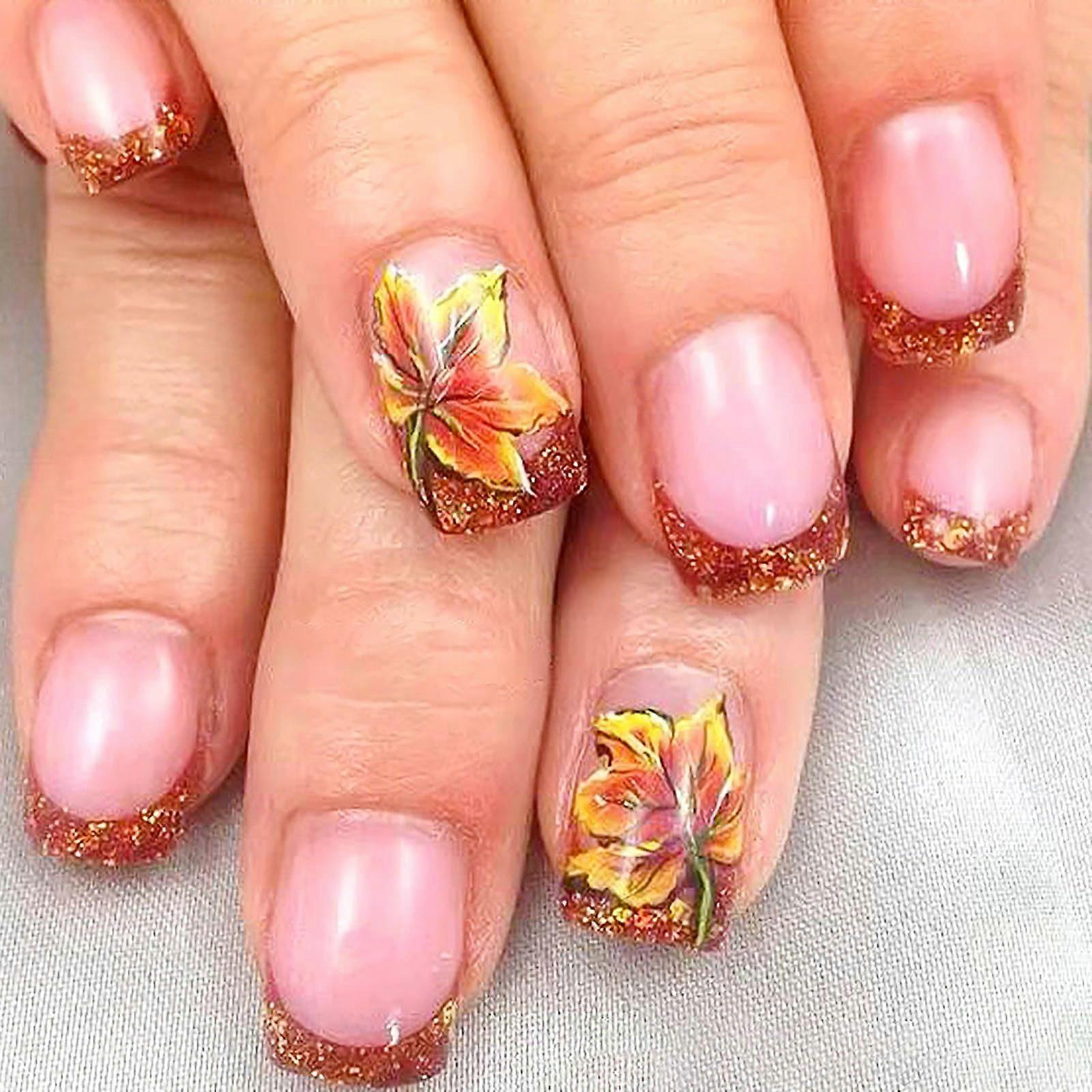 French Press On Nails Set Short Square Acrylic with Glitter Red Tips Multiple Sizes 24pcs