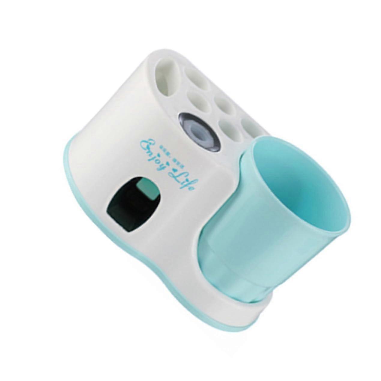 Wall Mounted Toothpaste Dispenser with Automatic Squeezer and Toothbrush Holder, Sky Blue Bathroom Organizer