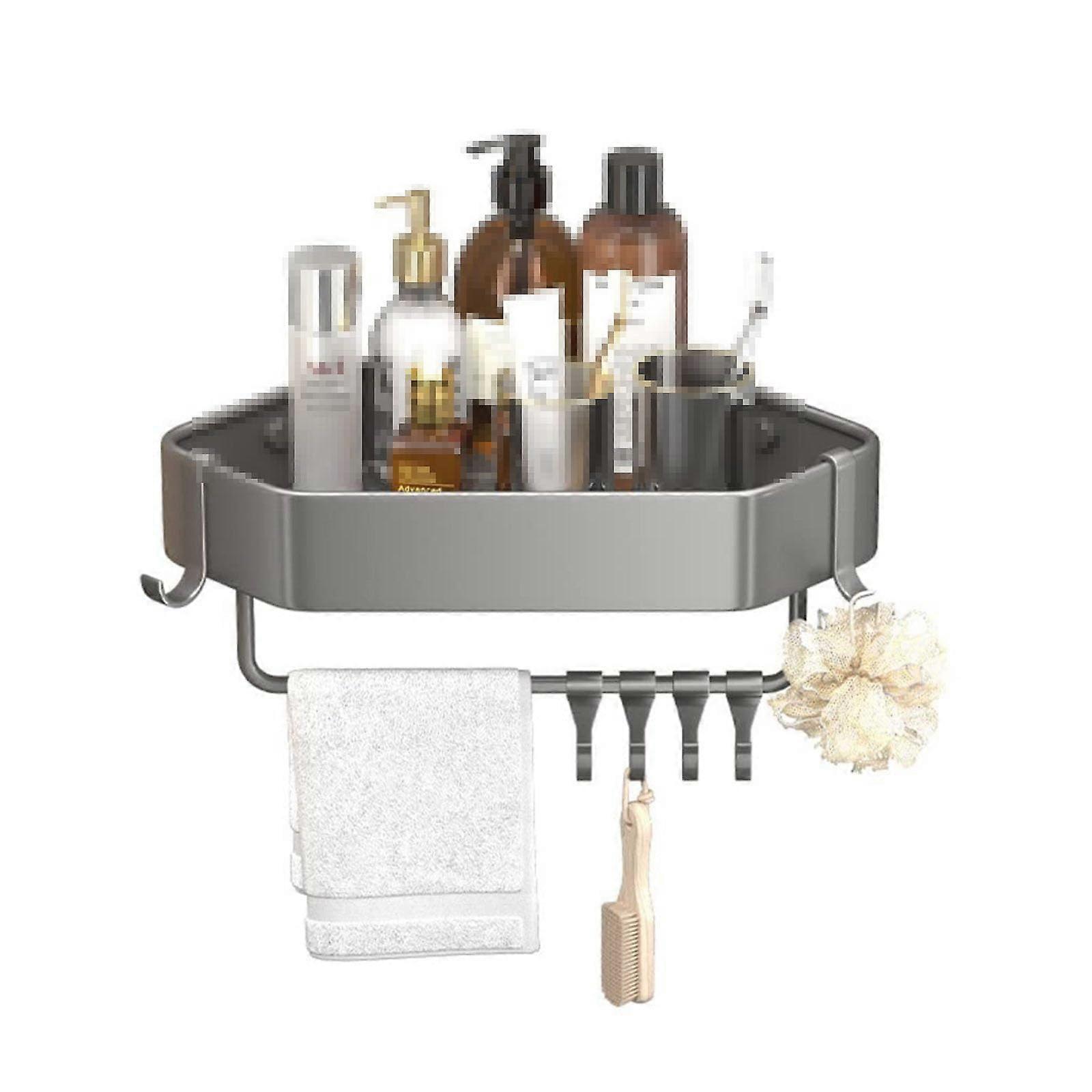 Gunmetal Grey Bathroom Corner Shelf Rustproof Wall Mounted Shower Storage Rack NoDrill 3Tier