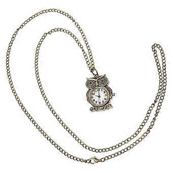 Vintage Owl Pocket Watch for Women, Antique Style Metal Necklace Watch with Chain, Dark Brown Gothic Jewelry Gift