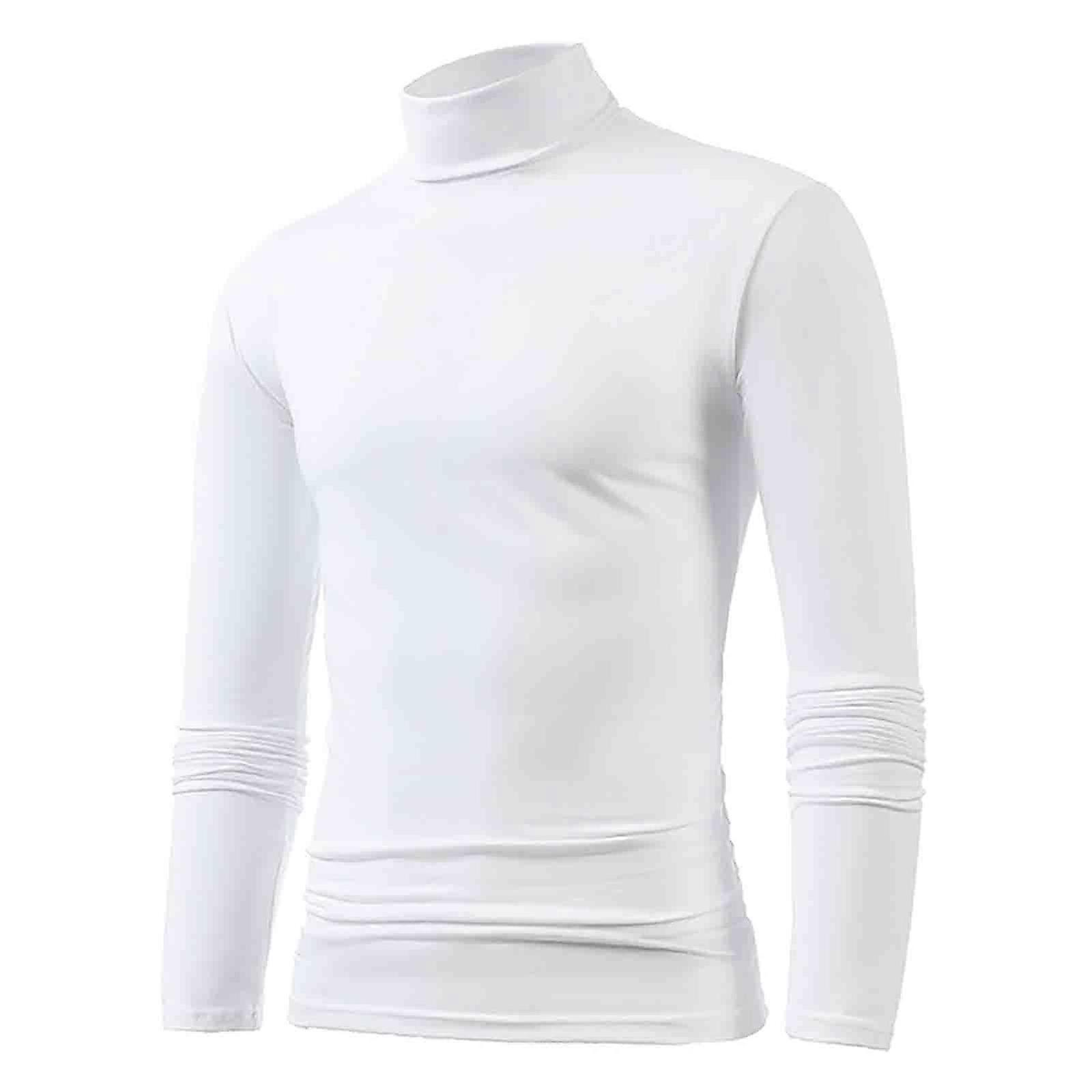 Men's Thermal Turtleneck Compression Undershirt Long Sleeve Warm Breathable  White XXL