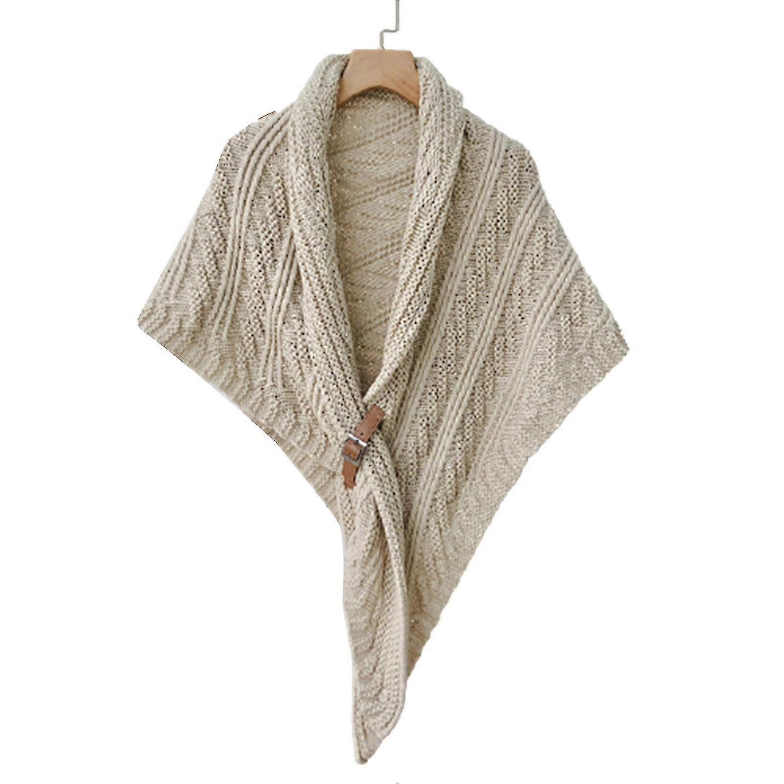 Multifunctional Triangle Shawl For Ladies Knitted Shoulder Wrap With Pu Strap Buckle