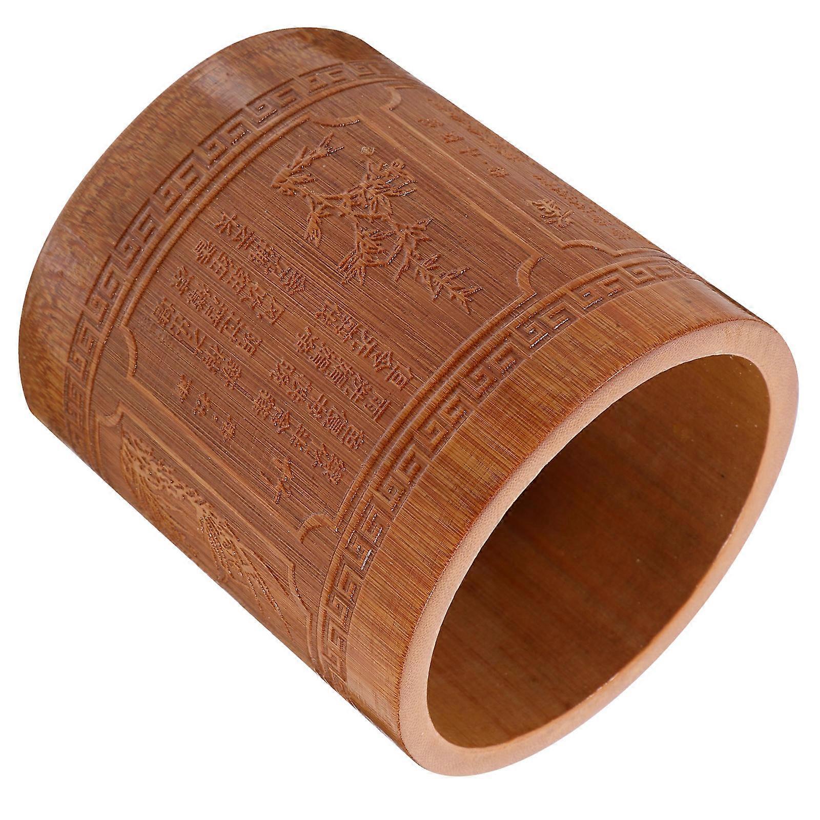 Bamboo Pen Holder Brush Pen Storage Container for Desktop 4Pcs Set