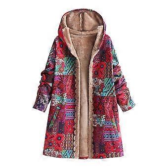 Giacca in pile patchwork vintage boho da donna, cardigan con cappuccio azteco, bottoni, fodera in sherpa etnico, cappotto invernale lungo