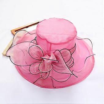 Organza-Hut mit breiter Krempe, passend für Kentucky Derby, als Fascinator oder Sonnenhut für Damen und Teepartys, rosarot