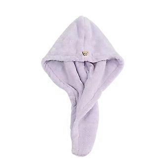 Haarhandtuch-Wickelhaube aus Mikrofaser, schnelltrocknend, für Damen, lila, verstellbar mit Knopfverschluss
