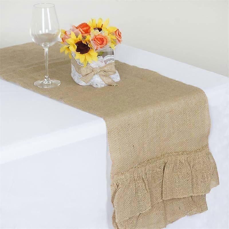 Ruffled Rustic Burlap Table Runner Natural Burlap Runner Tabletop Party Decor