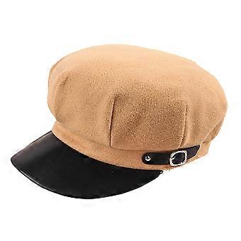 Gorro octogonal beige para mujer, gorro de lana, 1 unidad, otoño e invierno.