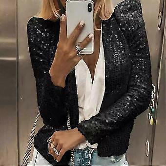 Women's Shiny Sequin Cardigan Coat - Casual Open Front Long Sleeve Female Jacket - Black Friday Deal