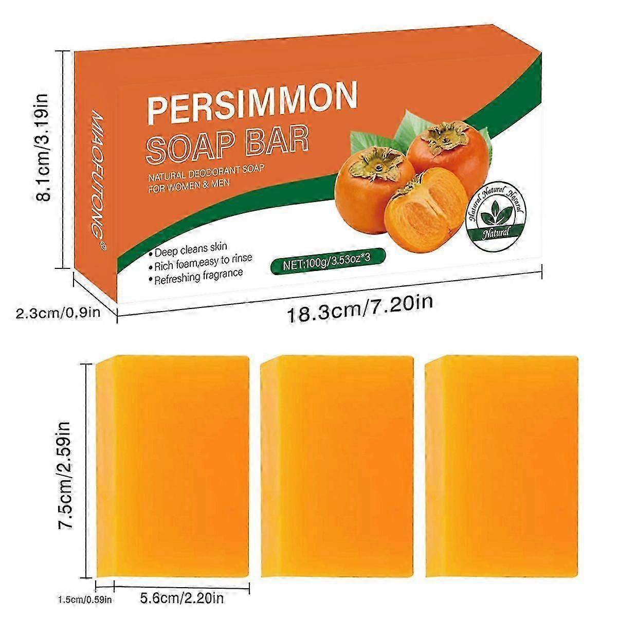 3-Pack Persimmon Deodorant Soap Bars, 100g Each