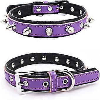 Cool Genuine Leather Spiked Studded Dog Pet Collars for Small Medium Dogs Cats Puppies,Purple,M:(Neck 11.4-14") Purple M:(neck 11.4-14")