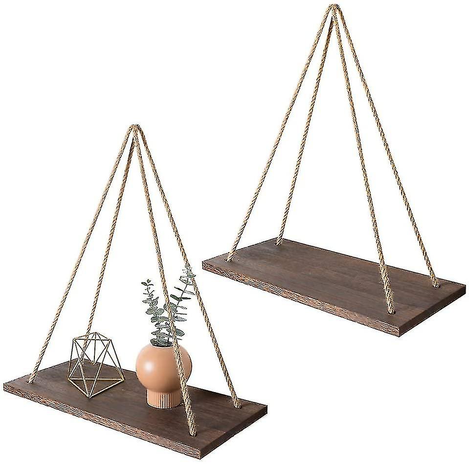 Wooden Rope Swing Wall Hanging Plant Pot Tray Mounted Floating Wall Shelf Scandinavian Home Decoration