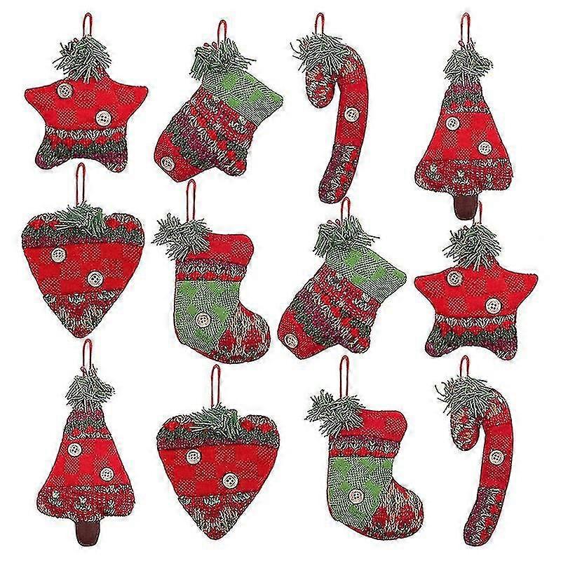 12pc Christmas Tree Decorations Rustic Christmas Stocking Decorations