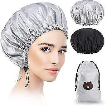 2 Piece Shower Cap, Heilwiy Waterproof Elastic Bathing Cap Reusable Hat, Heilwiy Large Hair Gift