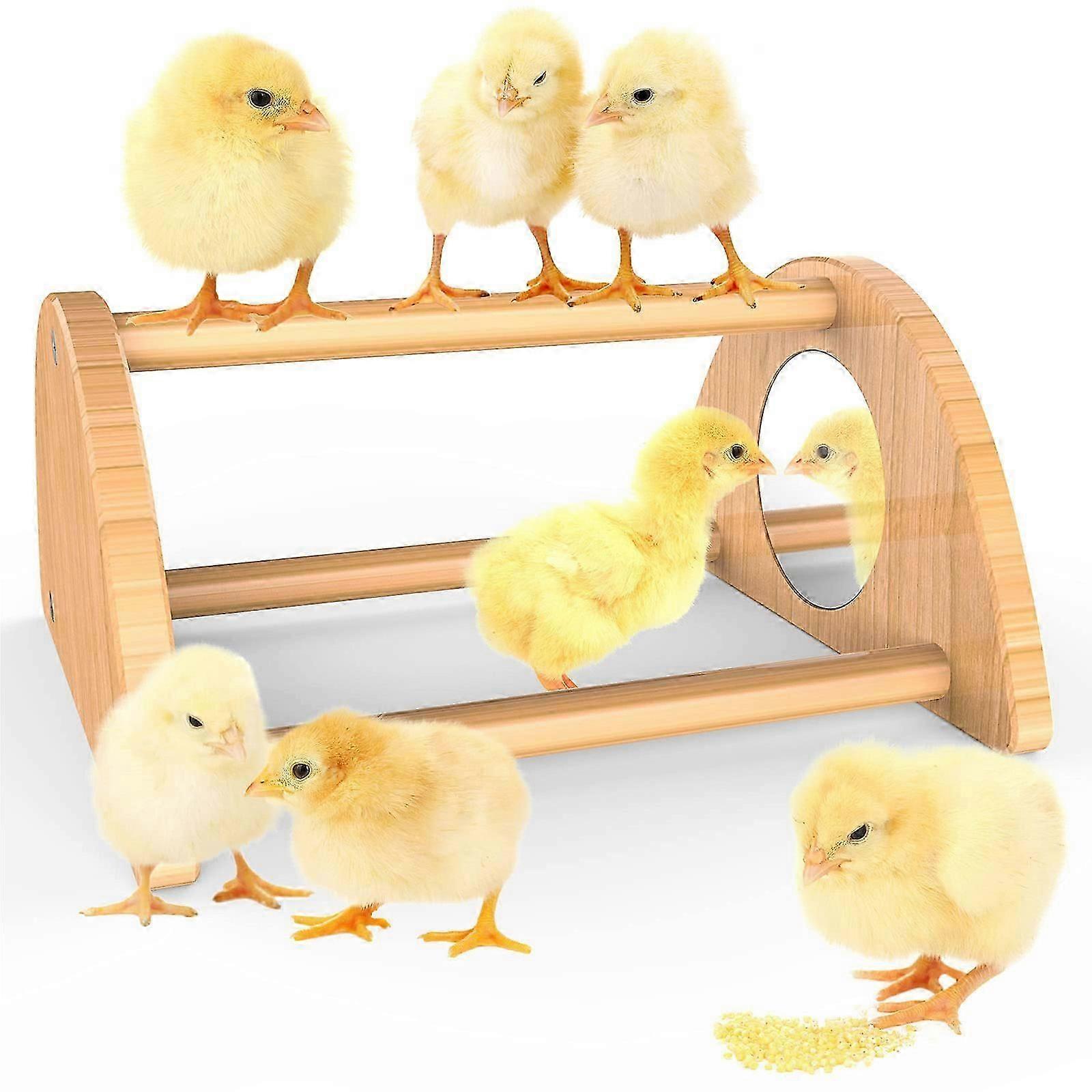 Mini Chick Perch with Mirror, Strong Bamboo Roosting Bar for Coop & Brooder