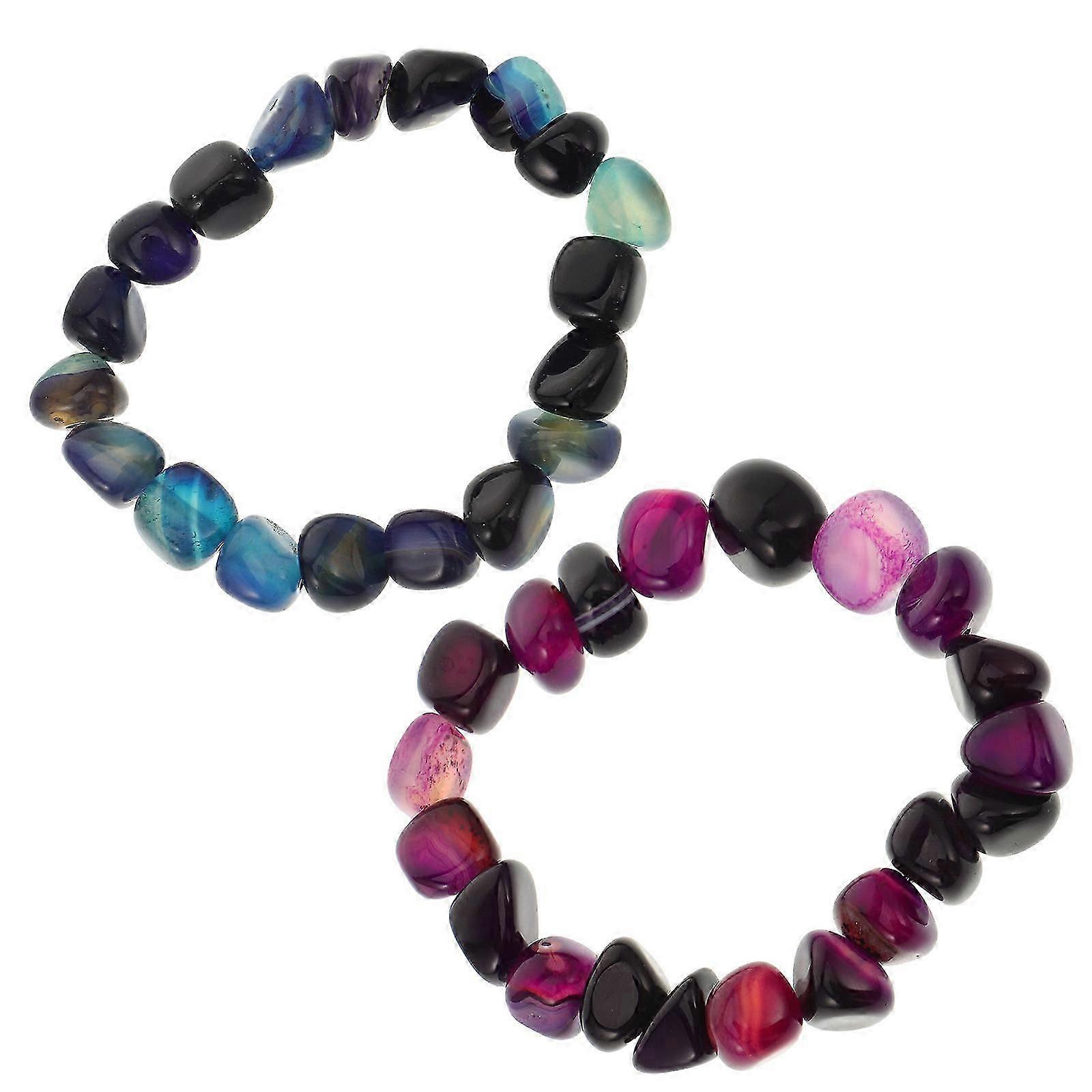 2Pcs Multicolor Irregular Agate Yoga Bracelets for Decoration