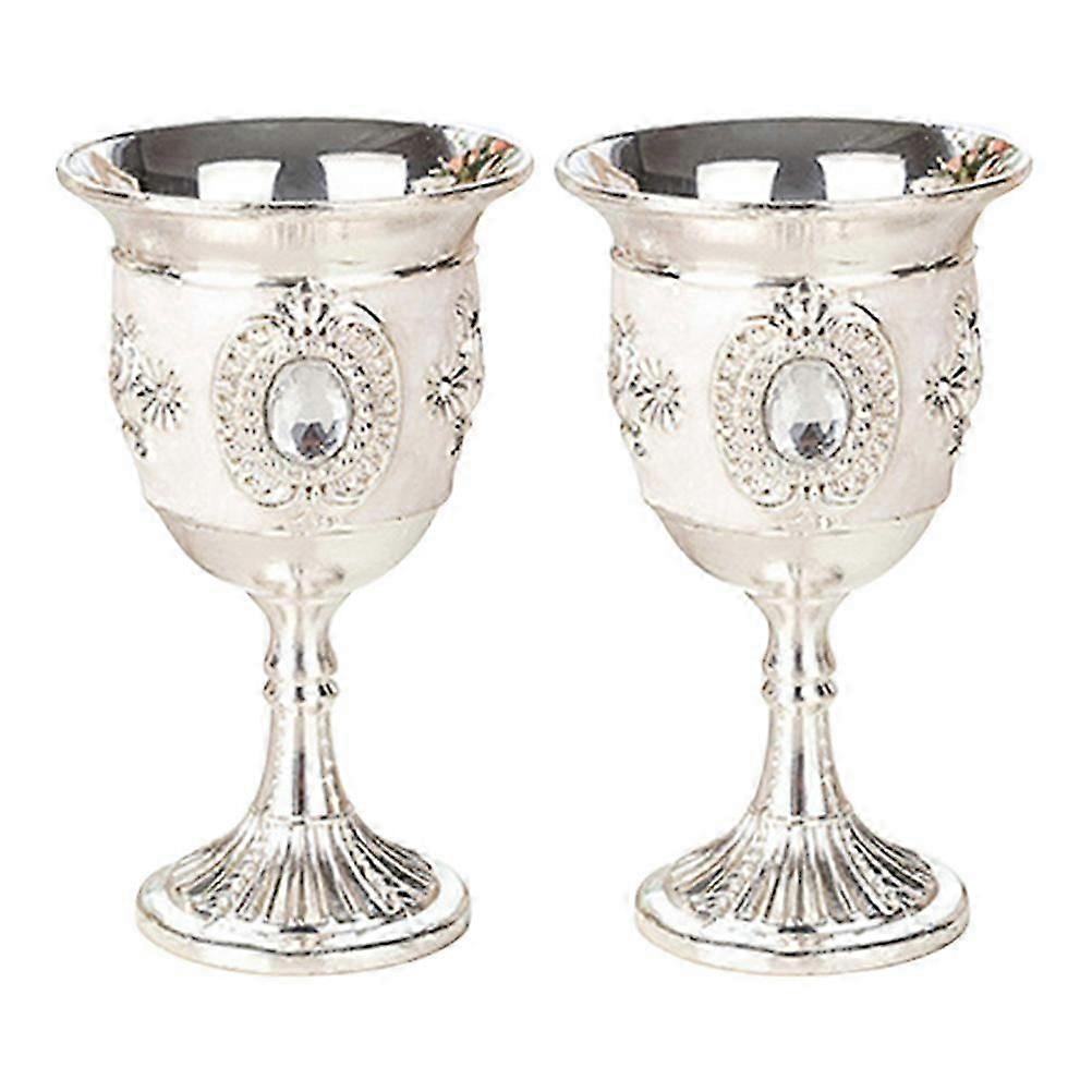 Alloy White Wine Goblets, Flower Pattern, 2Pcs, Elegant for Party, Home, Wedding