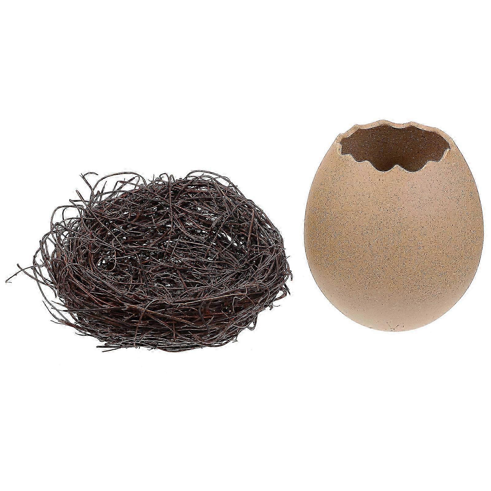 Ceramic Bird Egg Planter Eggshell Vase for Decoration 1Set