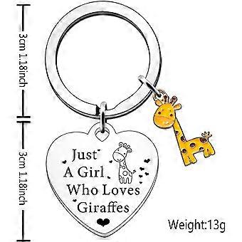 Giraffe Themed Stainless Steel Keyring, Heart Pendant Keychain for Women and Girls