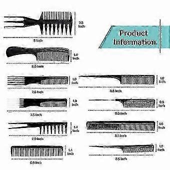 Professional 10-Pack Assorted Hair Comb Set, Black, Versatile Styling Combs for Salon and Home Use