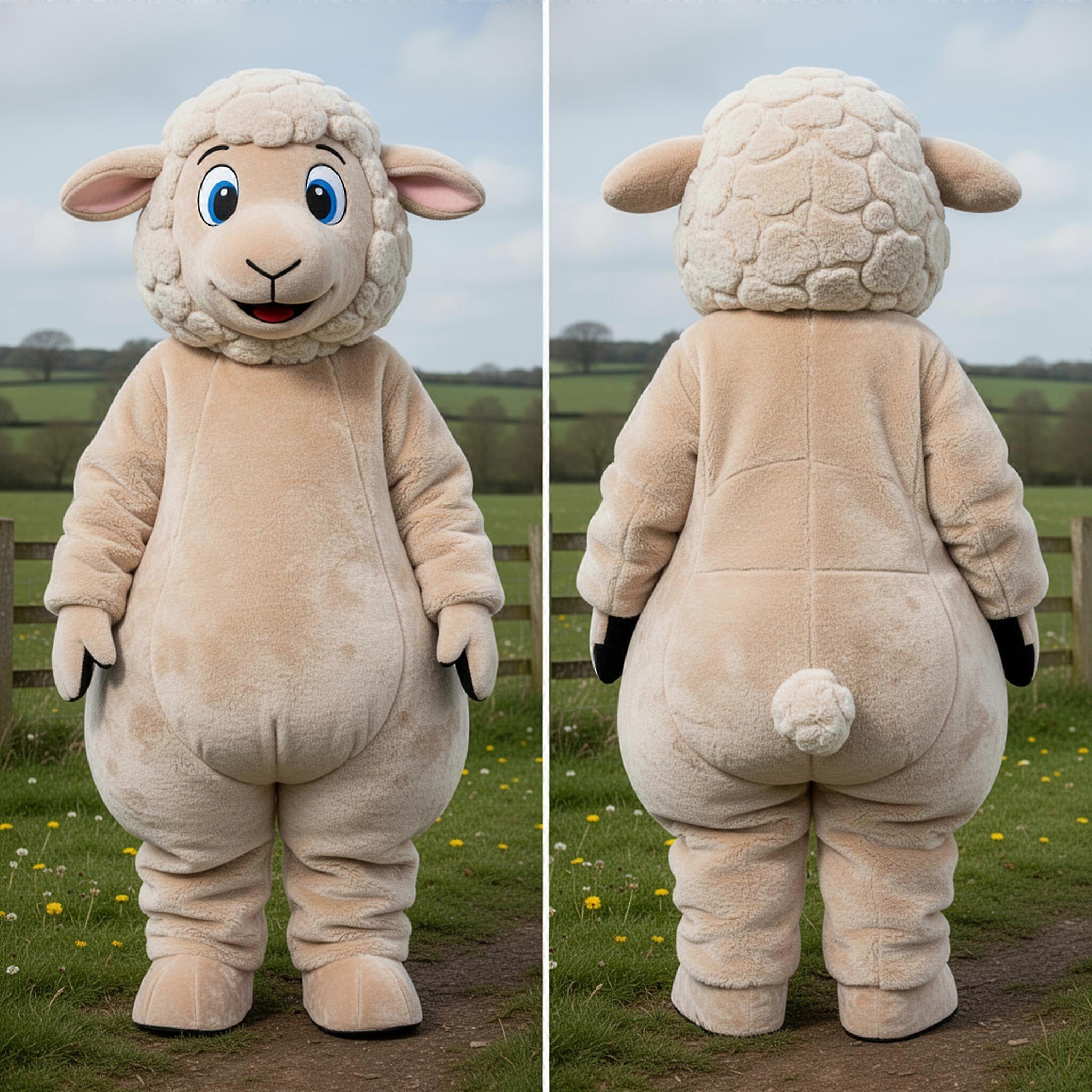 MASTICOT Beige Fluffy Suffolk Sheep Mascot