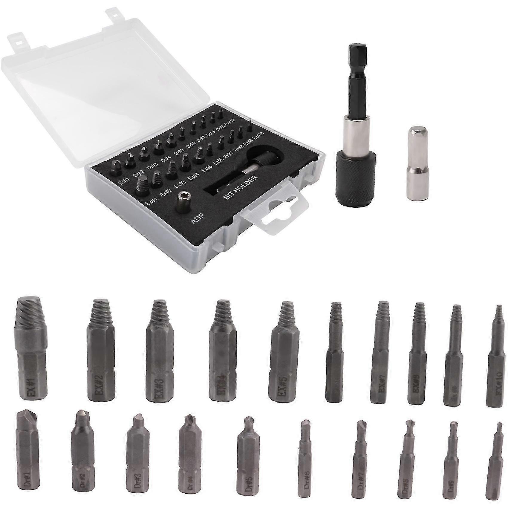 Screw Extractor Set,44 PCS Stripped Screw Extractor Kit, HSS Broken Screw Remover Set with Bit & Socket Adapter