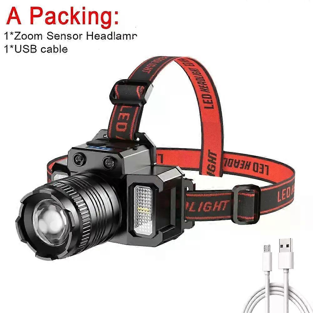 Smart Induction White Light LED Headlamp with Zoom USB Charging Sensor Multi-Function Outdoor Head Torch Lantern