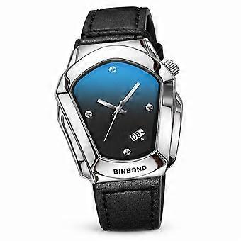 Watch BINBOND motorcycle concept fashion casual large dial black leather strap silver steel case black dial JY
