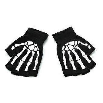 Halloween Half Finger Skeleton Gloves Knitted Glow in the Dark Cosplay Costume