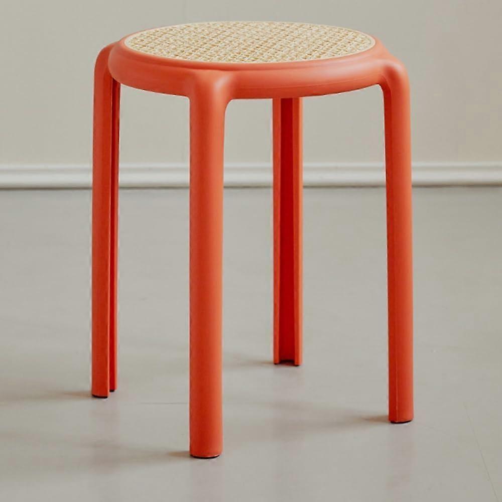 Plastic Stackable Round Bar Stools, Lightweight Backless Seating for Kitchen Dining Classroom, Rattan Style Orange