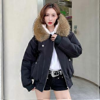 European and American short fur collar hooded jacket women's winter new American niche down cotton jacket