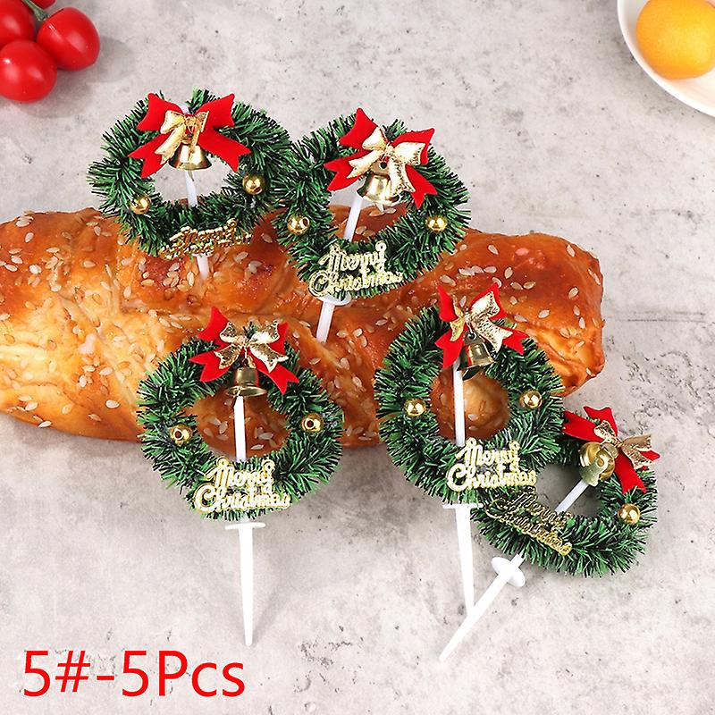 5pcs Christmas Fruit Fork Wreath Leaf Christmas Tree Decor Cake Plugin Toothpick Party Decor