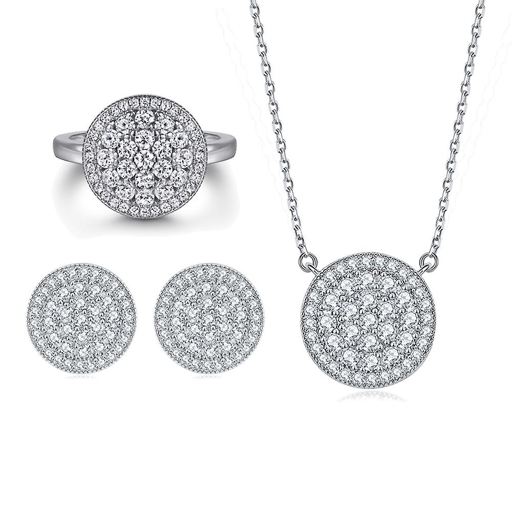 925 Sterling Silver Zircon Round Three-piece Set