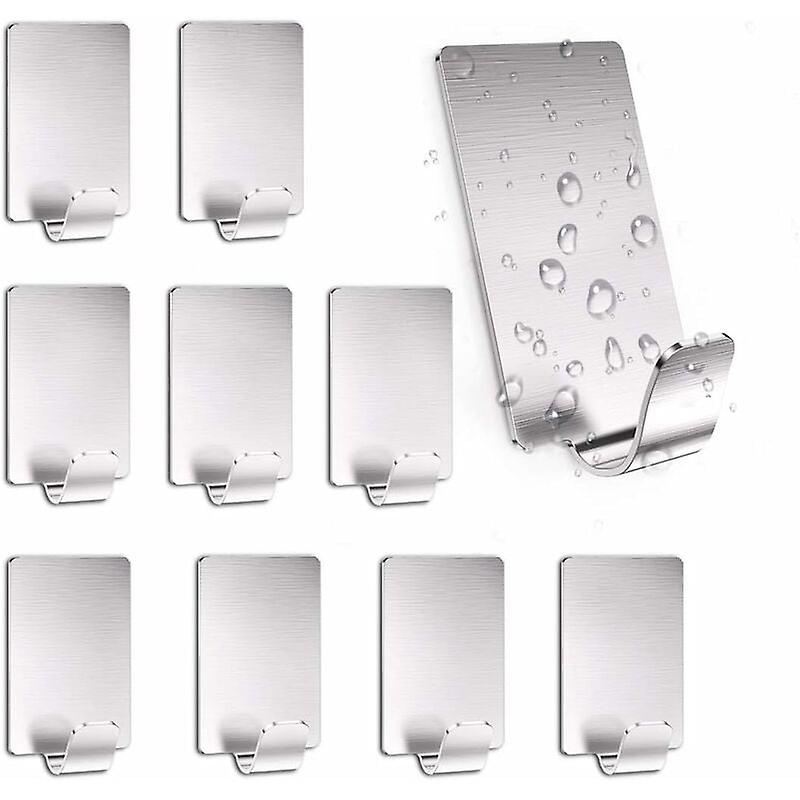 Self Adhesive Hooks, 10 Pieces Towel Rack Wall Hooks Stainless Steel Self Adhesive Adhesive Hooks, No Drilling, Rustproof, Ideal for Bathroom Toilet K