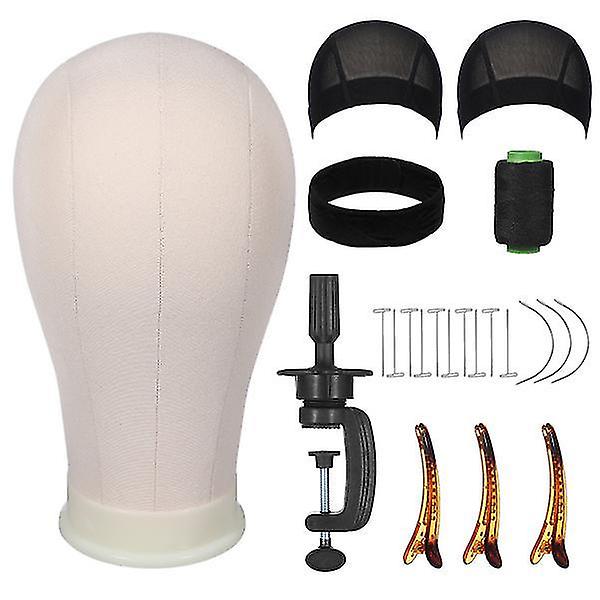 Kesyoo 1 Set 22 Inches Wig Head With Stand Set Canvas Block Head Mannequin Wig Head Starter Kit