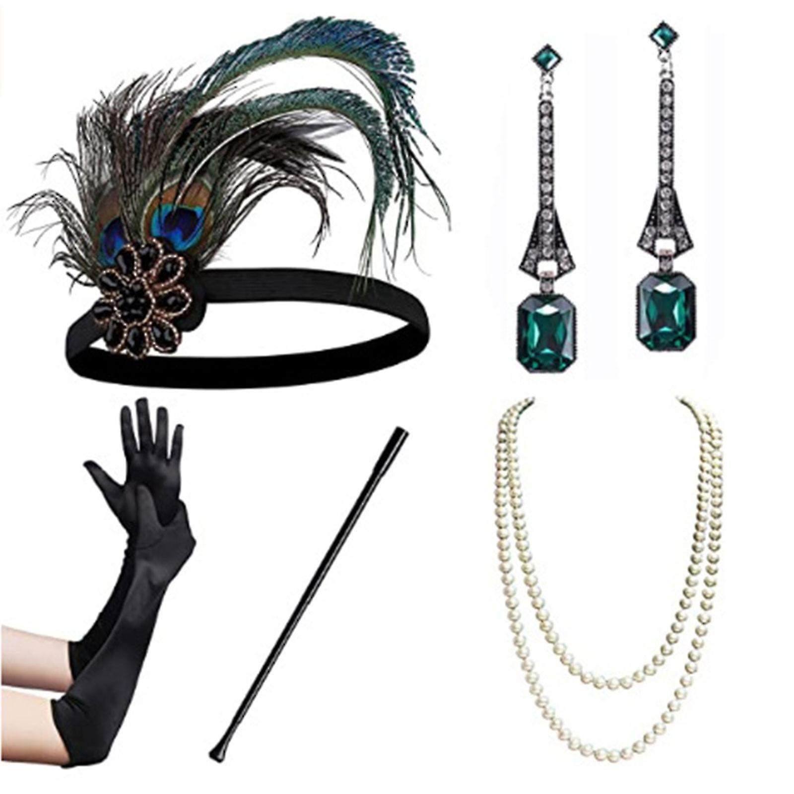 Förpackning med 5 20-talstillbehör Gatsby Accessoarer, 1920-talets Flapper Great Gatsby Accessoarer Set, Mode Retro Kostym Dam, Flapper Accessor