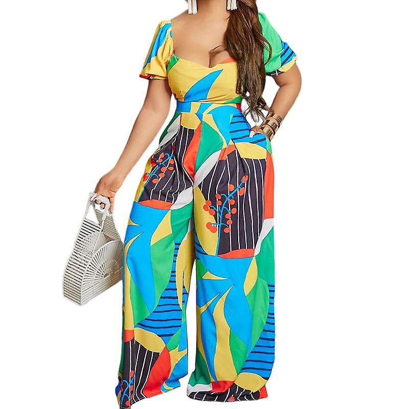 Women's Fashion Printing Short-sleeved Jumpsuit