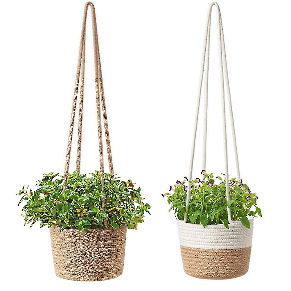 Eco-Friendly Cotton Rope Hanging Planters, Multiuse Storage Container, Ideal for Indoor Hanging Organizer, Fits 7" Pot, with Reinforced Hanger, for