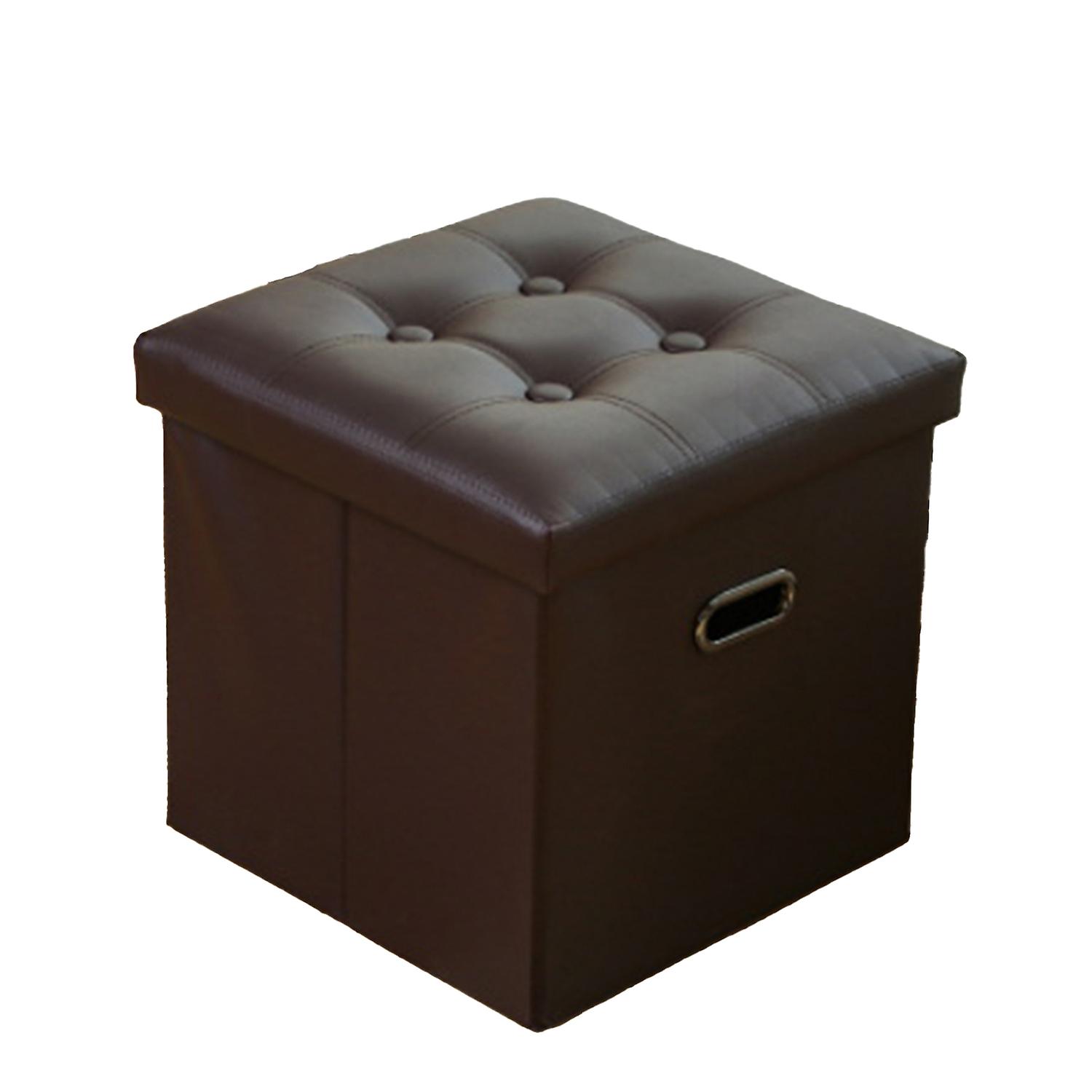 Storage Stool with Handle Foldable Strong Load Bearing Faux Leather Versatile Storage Ottomans Cube