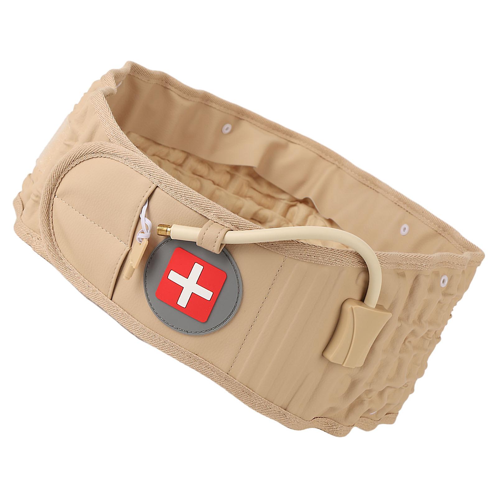 Lumbar Traction Belt Inflatable Reduce Pressure Lower Back Support Brace with Hand Pump Khaki 