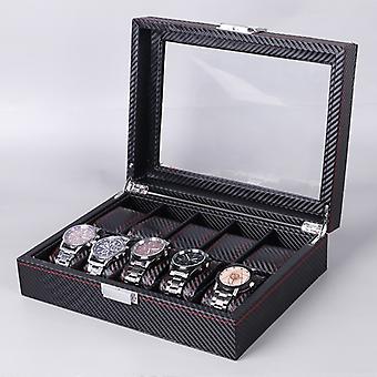 Carbon Fiber PU Leather Watch Box,Style: 10 Watch Positions 10 Watch Positions
