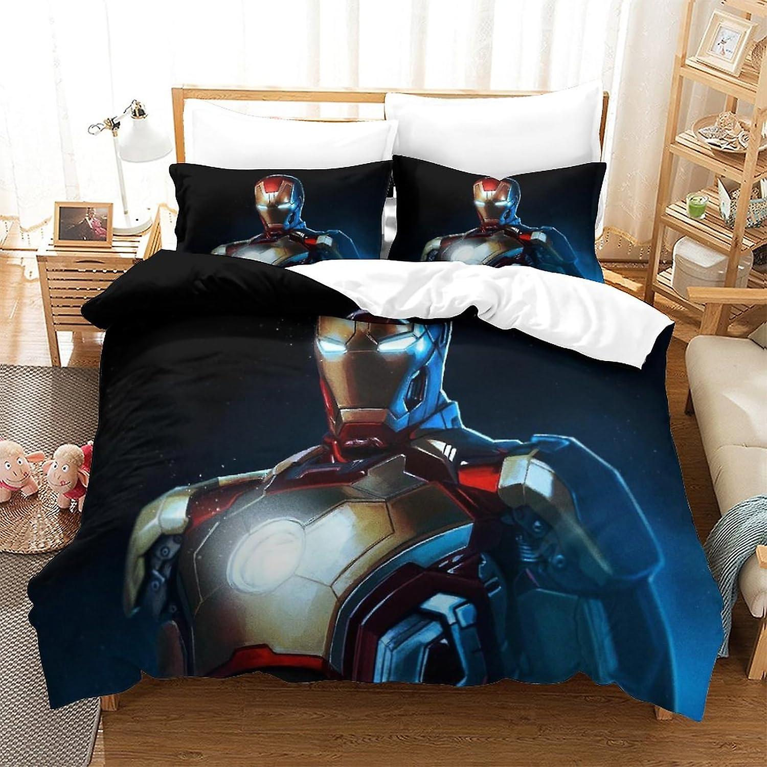 EKENOZ 3D Iron Man for Childrens And Adults Printed Superhero Duvet Cover Set with Pillow Cases Quilt Bedding Set 3 Pcs Set Quilt Cover Double