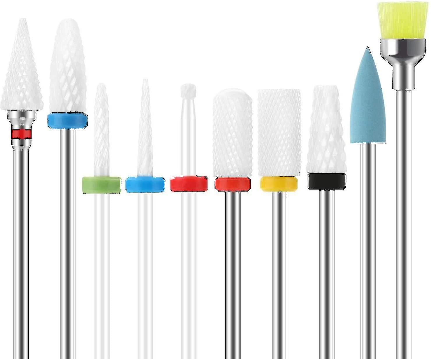 10pcs Ceramic Nail Cutter Drill Bits Sets - Diamond Carbide Nail Drill Tools